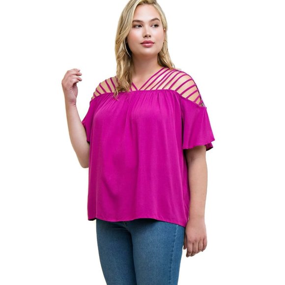 entro Tops - Entro Bohemian Strappy Top, Fuchsia XL